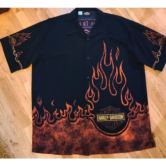 New Vintage 90s Harley Davidson Flame Live To Ride Ride To Live Shirt Black XL - Picture 9 of 10